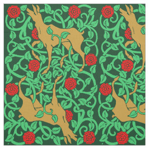 Victorian Era Art Nouveau Deer & Roses Fabric