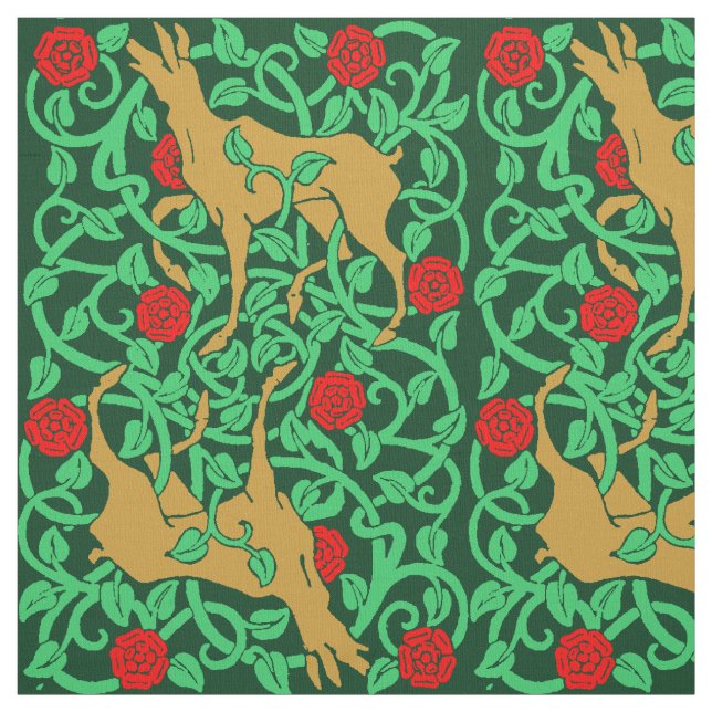 Victorian Era Art Nouveau Deer & Roses Fabric (Swatch)