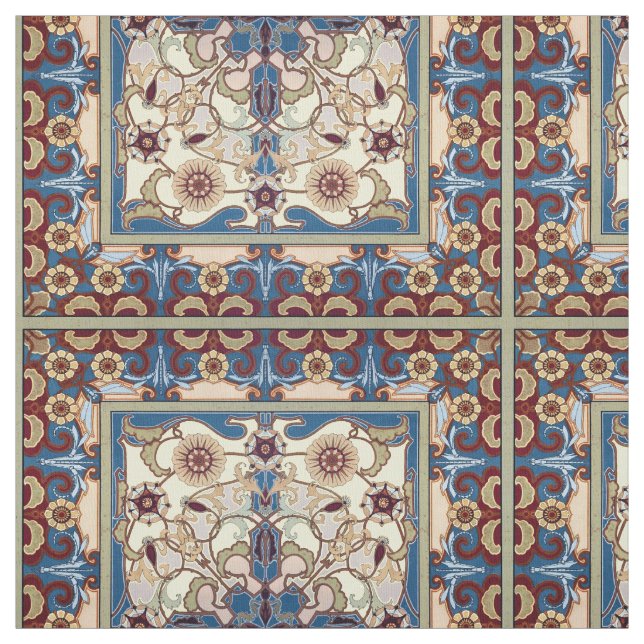 Victorian Era Art Nouveau Dragonfly Floral Pattern Fabric (Swatch)