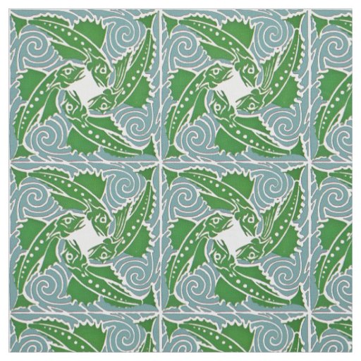 Victorian Era Art Nouveau Four Fish Pattern Fabric