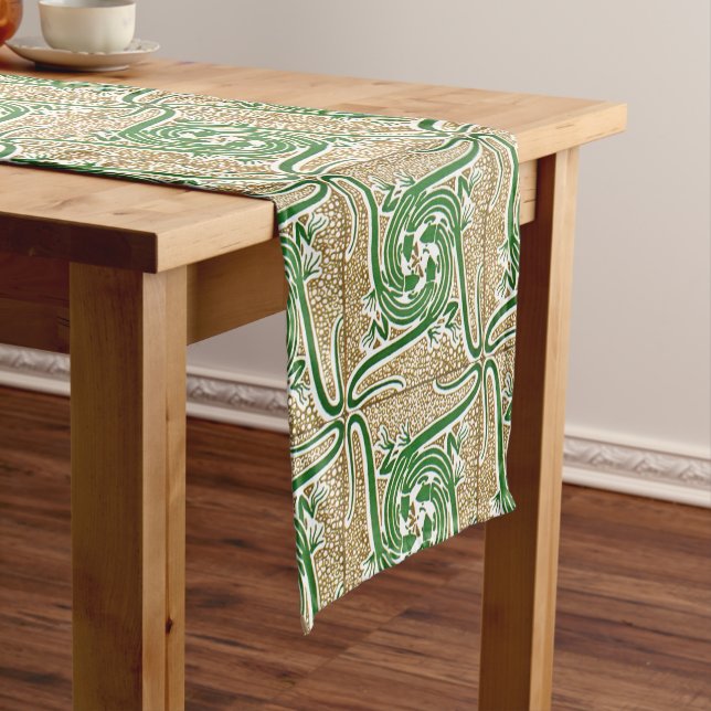 Victorian Era Art Nouveau Four Lizards Pattern Short Table Runner (In Situ)