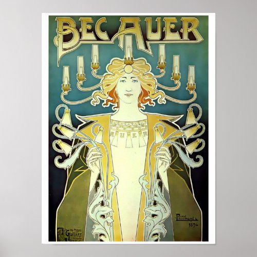 Victorian Era Art Nouveau Gas Lighting Ad Poster