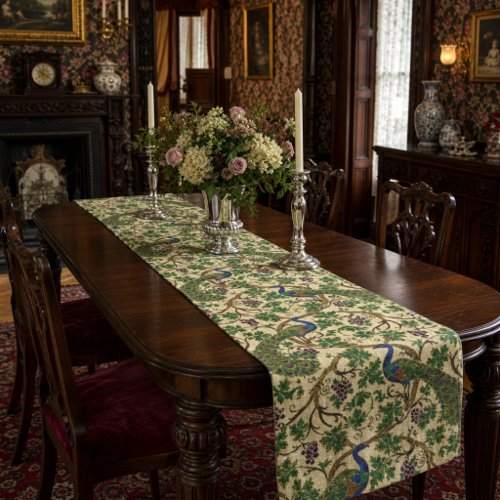 Victorian Era Art Nouveau Peacocks Grapevine Short Table Runner