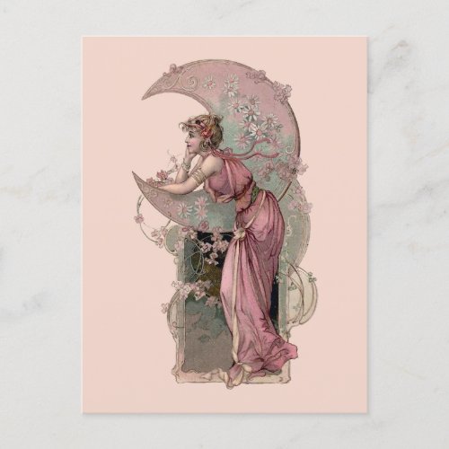 Victorian Era Art Nouveau Woman  Crescent Moon Postcard