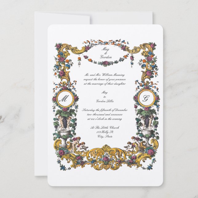 Victorian Era Baroque Style Floral Cartouche Invitation (Front)