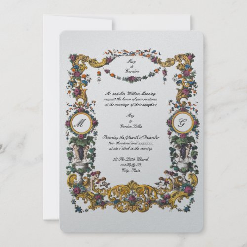 Victorian Era Baroque Style Floral Cartouche Invitation