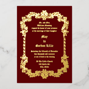 Victorian Era Baroque Style Foliage Frame Foil Invitation