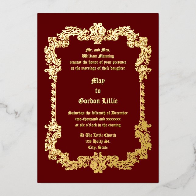 Victorian Era Baroque Style Foliage Frame Foil Invitation (Front)