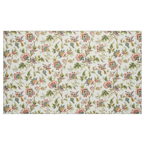 Victorian Era Birds On Flowering Foliage Pattern Fabric