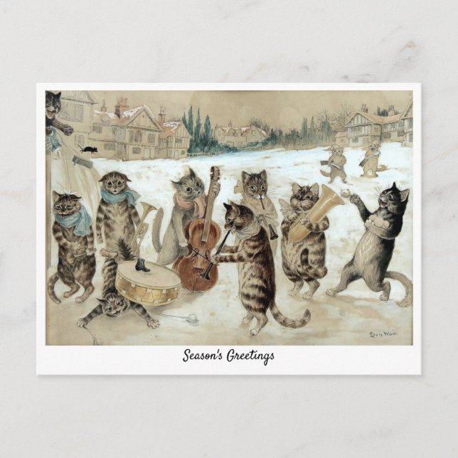 Victorian Era Caroling Cats by Louis Wain Holiday Postcard (Front)