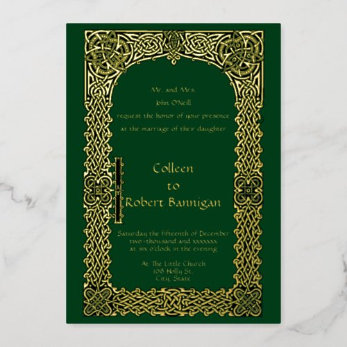 Victorian Era Celtic Knots Border Wedding Foil Invitation