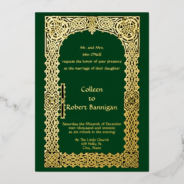 Victorian Era Celtic Knots Border Wedding Foil Invitation (Front)