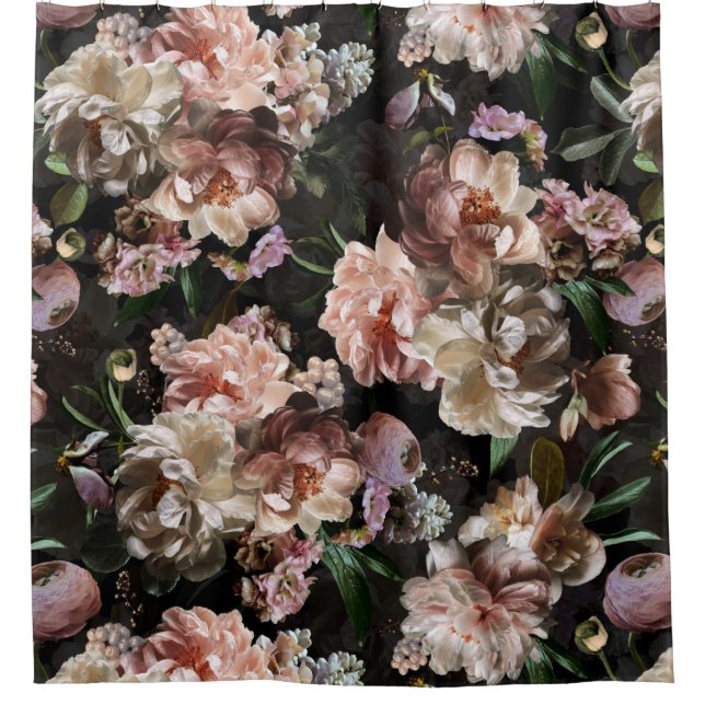 Victorian Era Dark Lush Bold Moody Gothic Floral Shower Curtain (Front)