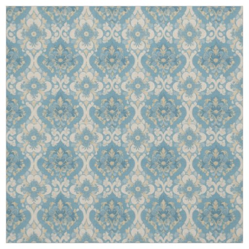 Victorian Era Design Blue & Yellow  Fabric