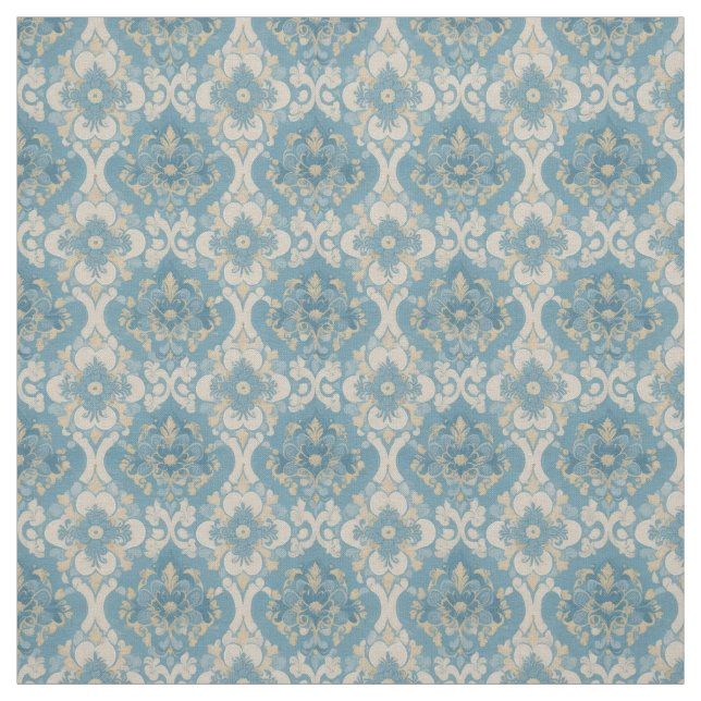 Victorian Era Design Blue & Yellow  Fabric (Swatch)