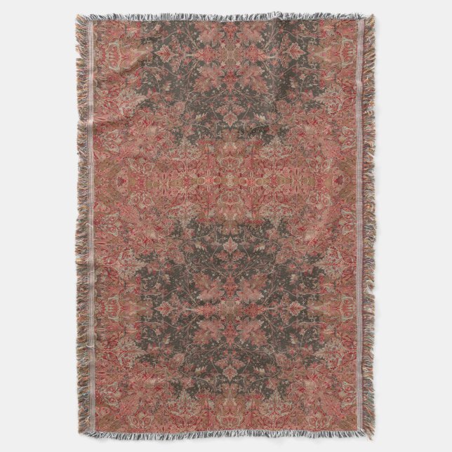 Victorian Era European Foliage Pattern Print Throw Blanket (Front Vertical)