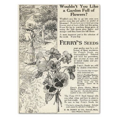 Victorian Era Ferrys Flower Seeds Advertisement  Tissue Paper