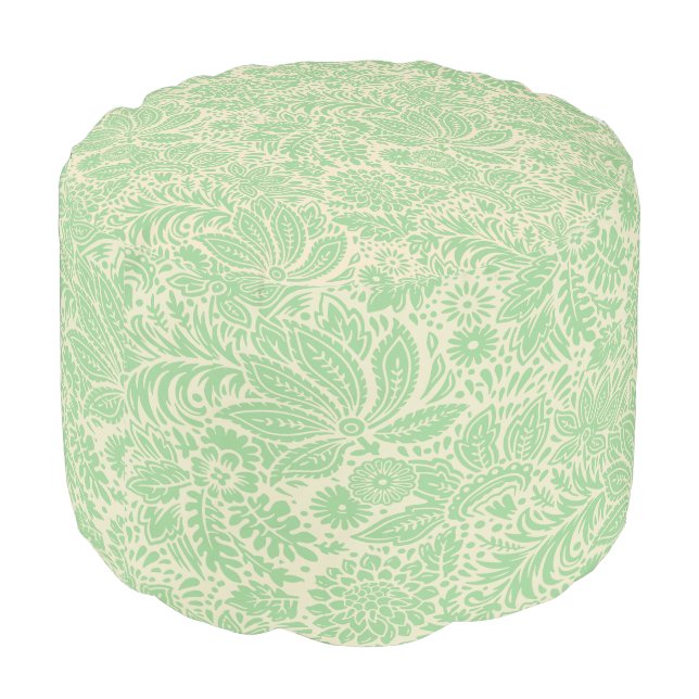 Victorian Era Floral & Foliage Chintz Pattern Pouf (Angled Back)