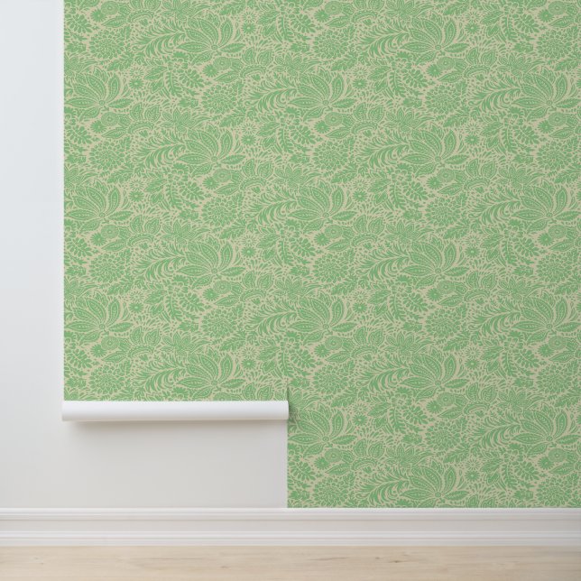 Victorian Era Floral & Foliage Chintz Pattern Wallpaper (Application)