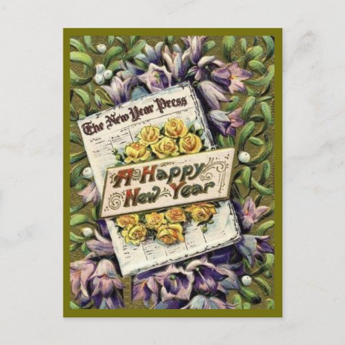 Victorian Era Floral Happy New Year Postcard