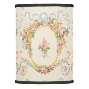 Victorian Era Floral Medallion & Blue Ribbon Fabri Lamp Shade