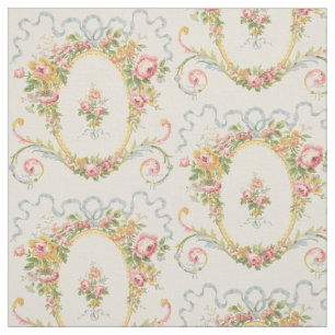 Victorian Era Floral Medallion & Blue Ribbon Fabric