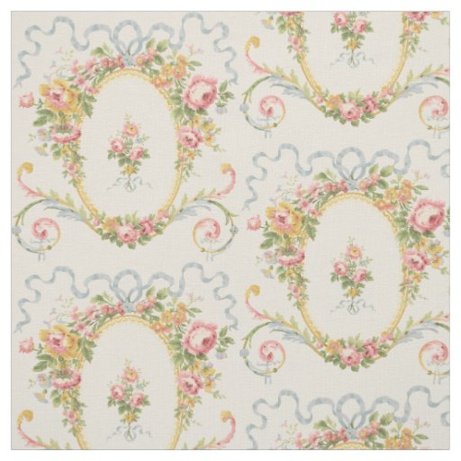 Victorian Era Floral Medallion & Blue Ribbon Fabric