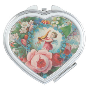 Victorian Era Floral Valentine's Card, Roses, 1879 Compact Mirror