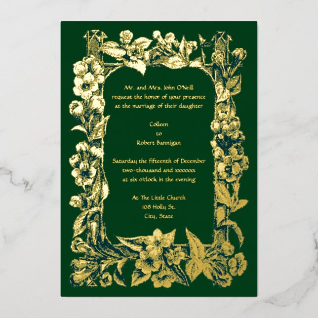 Victorian Era Floral Vine Frame Wedding Foil Invitation (Front)
