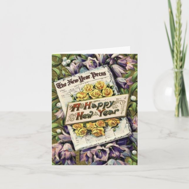 Victorian Era Flowers Happy New Year Note Cards (Front)