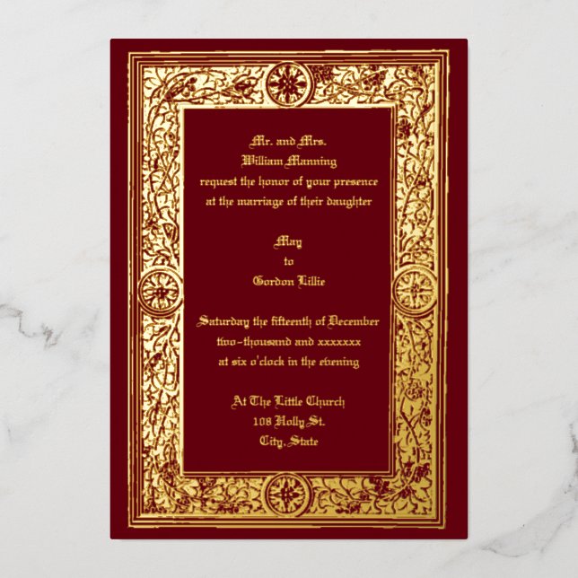 Victorian Era Foliage & Berries by Anton Seder Foil Invitation (Front)
