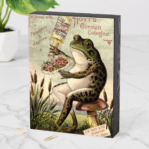 Victorian Era Frog on Toadstool Ad Wooden Box Sign