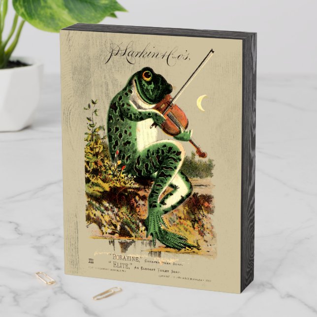 Victorian Era Frog & Violin Soap Ad Wooden Box Sign (In Situ Vertical)