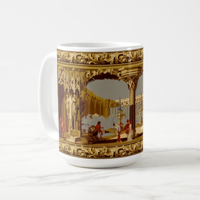 Victorian Era Gothic Revival Style Frieze Coffee Mug (Front Left)