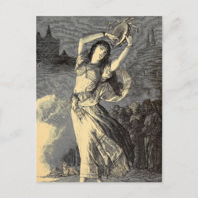 Victorian Era Gypsy Tambourine Girl Postcard (Front)