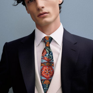 Victorian-Era Hibiscus & Rose Mallow Men's Neck Tie