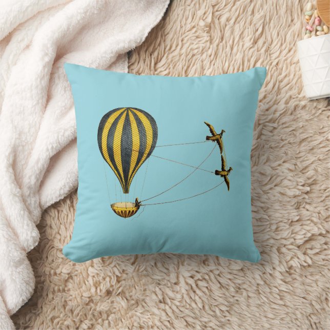 Victorian Era Hot Air Balloon Steampunk Throw Pillow (Blanket)