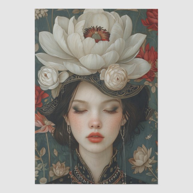 Victorian Era Lady Floral Headdress Decoupage Tissue Paper (Front)