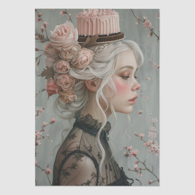 Victorian Era Lady Floral Headdress Decoupage Tissue Paper (Front)