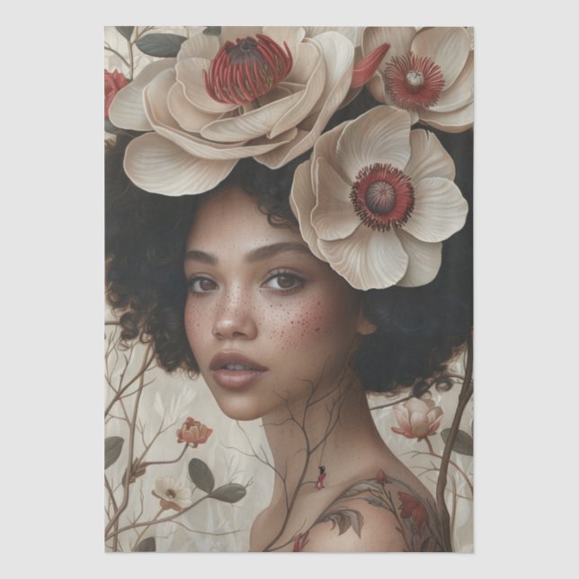 Victorian Era Lady Floral Headdress Decoupage Tissue Paper (Front)