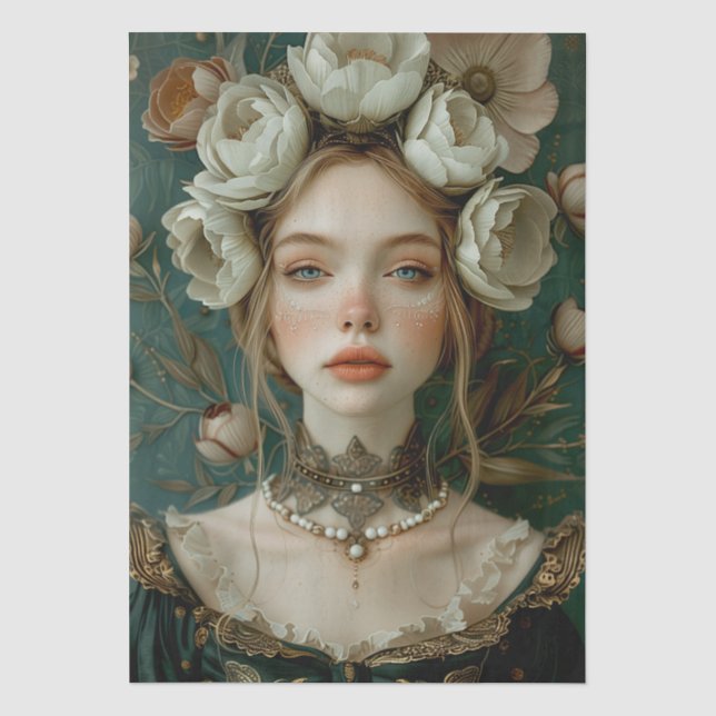 Victorian Era Lady Floral Headdress Decoupage Tissue Paper (Front)