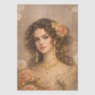 Victorian Era Lady Golden Rose Portrait Style Tissue Paper