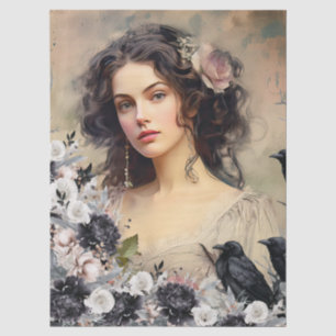 Victorian Era Lady & Raven Vintage Inspired  Tissue Paper