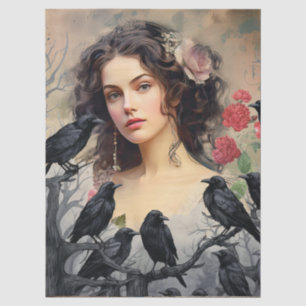 Victorian Era Lady & Raven Vintage Inspired  Tissue Paper