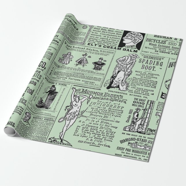 Victorian Era Newspaper Advertising Women Men Wrapping Paper (Unrolled)