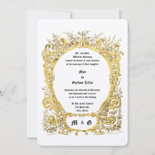 Victorian Era Ornate Floral Cartouche Wedding Invitation (Front)