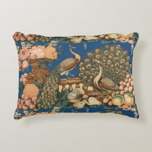Victorian Era Peacocks, Fruit & Flowers Pattern Accent Pillow