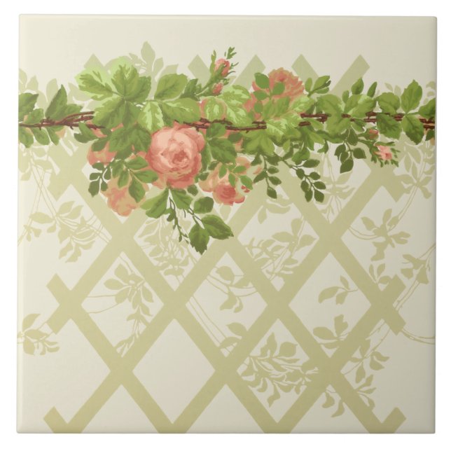 Victorian Era Pink Pose Trellis Frieze Ceramic Tile (Front)