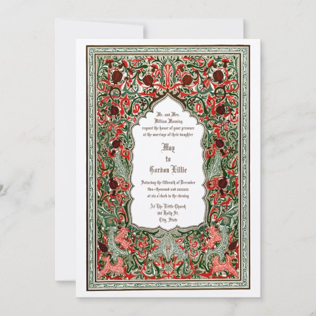 Victorian Era Pomegranate Border Wedding Invitation (Front)