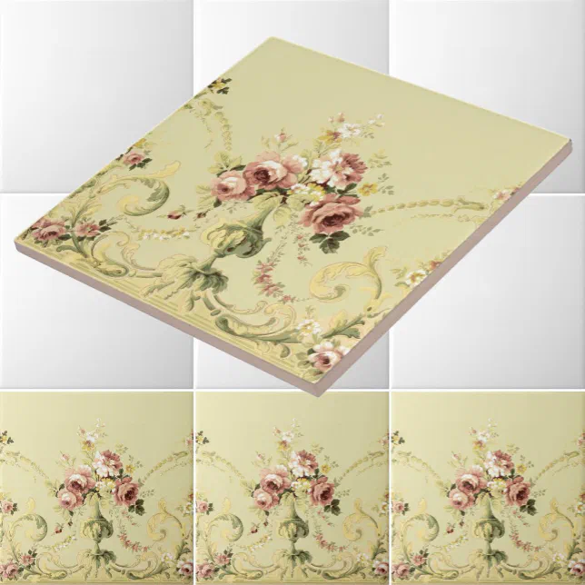 Victorian Era Rose Bouquet Frieze Pattern Ceramic Tile | Zazzle
